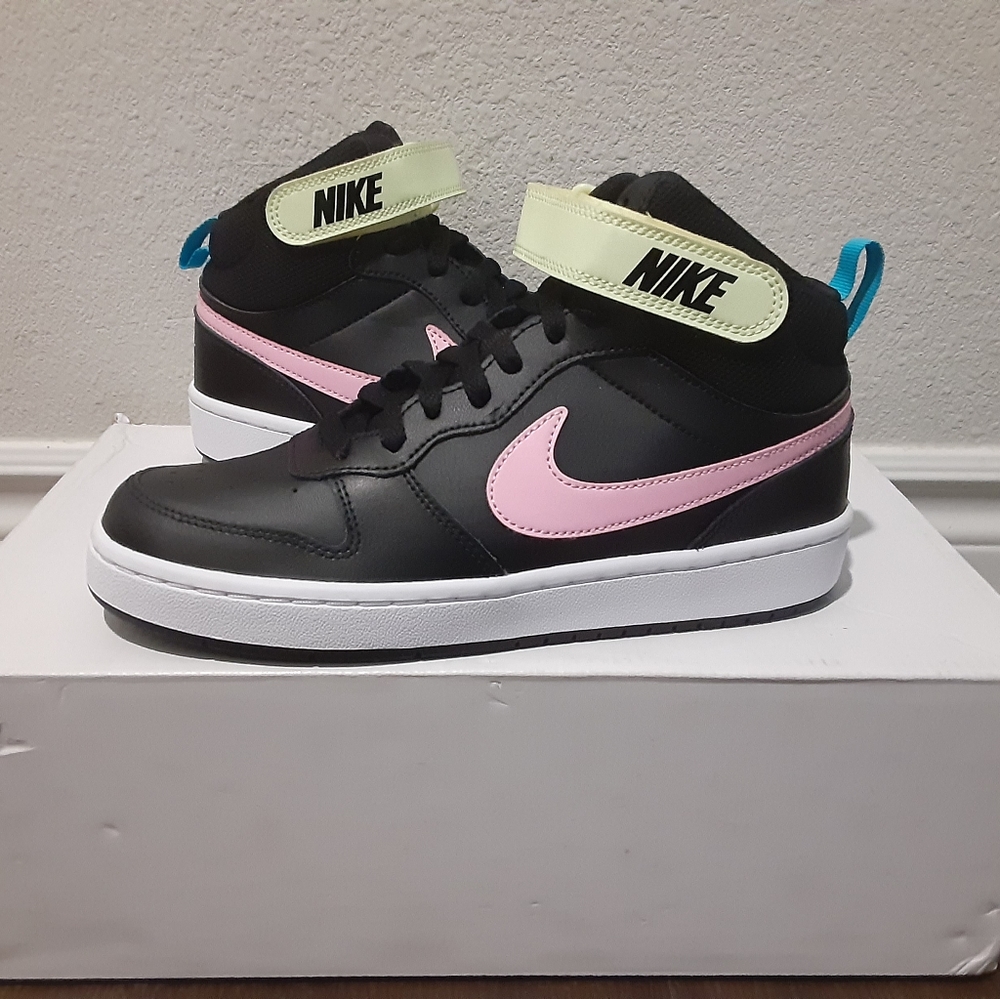 Nike Black High-Top Sneakers with Pink Swoosh and Pastel Accents - Picture 4 of 4